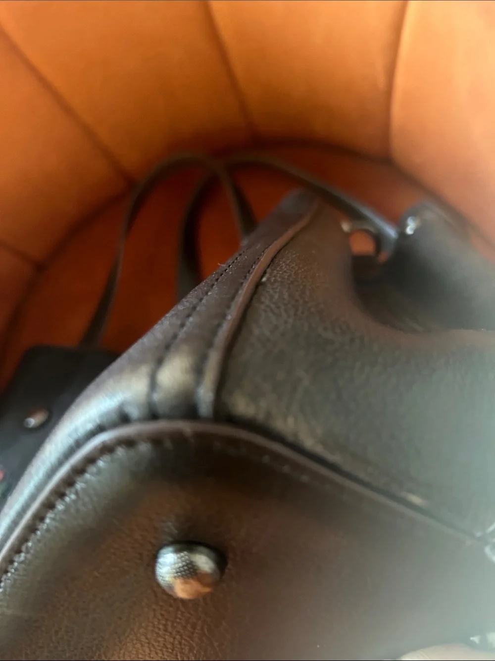 Women’s Brown Leather Tote Bag with Red Floral Accented leather